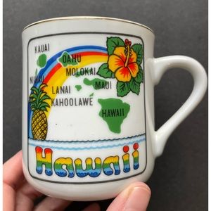 Vintage Hawaiian Handpainted ceramic coffee mug with 21K gold trim.